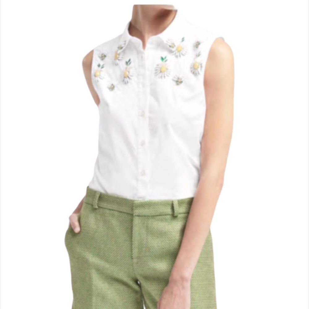Banana Republic Riley Sleeveless Embellished White Blouse